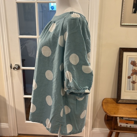 LIFT linen + viscose light blue and white polka dots top. Shortsleeved. Size M - Picture 4 of 7